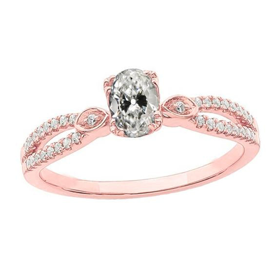 Bague Femme Ovale Vieux Mineur Réel Diamant Split Tige 3.50 Carats
