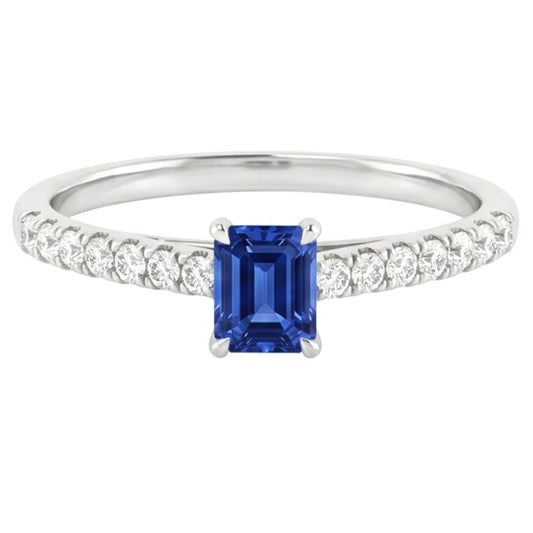 Bague Femme Pierres Précieuses Avec Diamants Taille Radiant Saphir 1.50 Carats