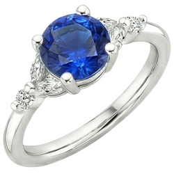 Bague Femme Pierres Précieuses Saphir Bleu Marquise & Diamants Naturels Extraits des Mines ( et non cultivés en laboratoire ) Ronds 3 Carats