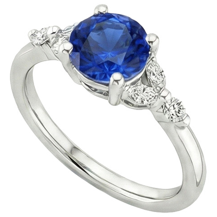 Bague Femme Pierres Précieuses Saphir Bleu Marquise & Diamants Naturels Extraits des Mines ( et non cultivés en laboratoire ) Ronds 3 Carats