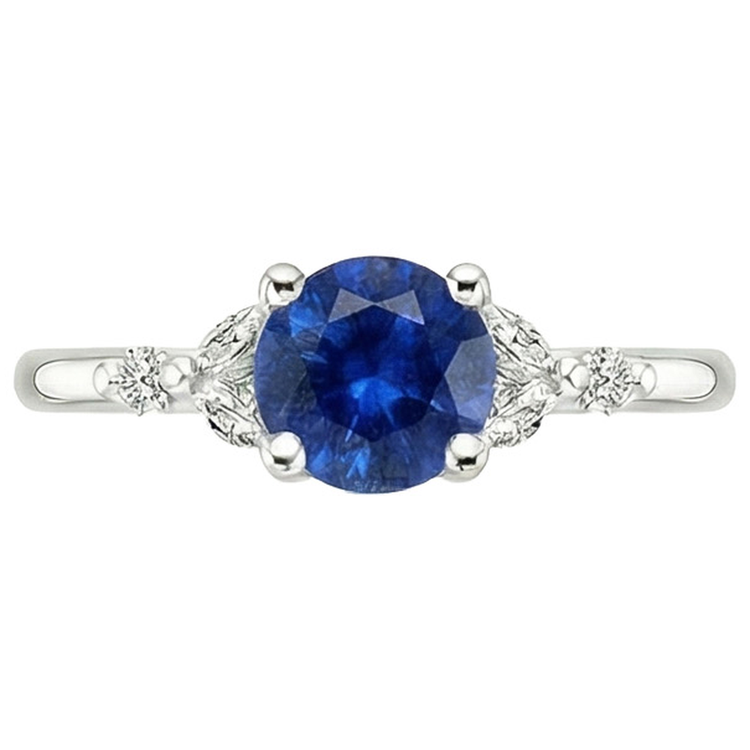 Bague Femme Pierres Précieuses Saphir Bleu Marquise & Diamants Naturels Extraits des Mines ( et non cultivés en laboratoire ) Ronds 3 Carats