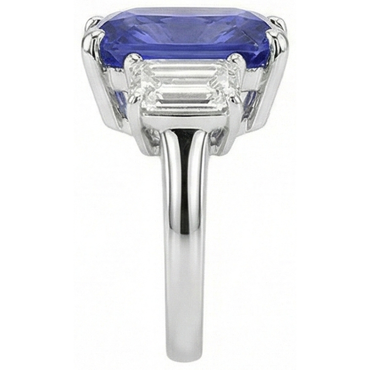 Bague Femme Radiant 3 Pierres Saphir Bleu 7 Carats Émeraude Diamants