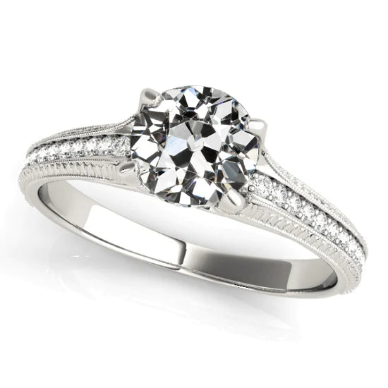 Bague Femme Ronde Réel Diamant Taille Ancienne Or Filigrane 3.75 Carats