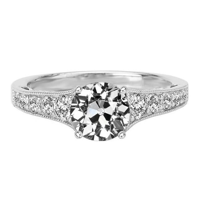 Bague Femme Ronde Vieux Mineur Véritable Diamant Or Blanc 14K 5 Carats