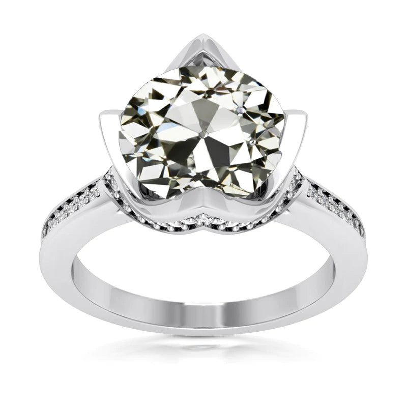 Bague Femme Ronde Vieux Réel Diamant Européen Or Blanc 14K 7 Carats