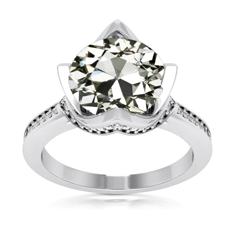 Bague Femme Ronde Vieux Réel Diamant Européen Or Blanc 14K 7 Carats