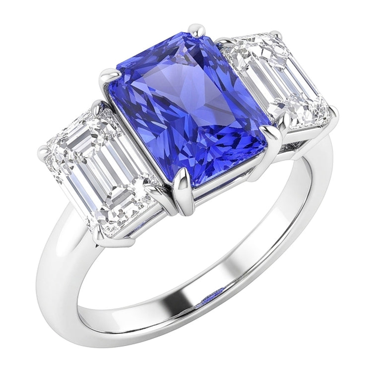 Bague Femme Saphir Radiant Pierres Précieuses Diamants Émeraude VVS1 4 Carats