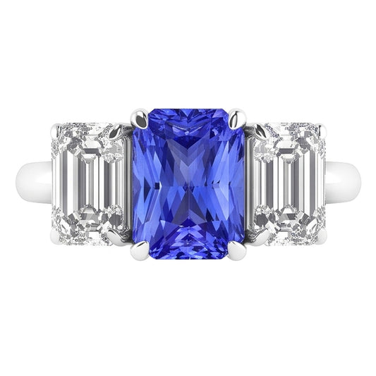 Bague Femme Saphir Radiant Pierres Précieuses Diamants Émeraude VVS1 4 Carats
