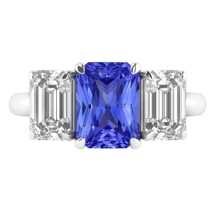 Bague Femme Saphir Radiant Pierres Précieuses Diamants Émeraude VVS1 4 Carats