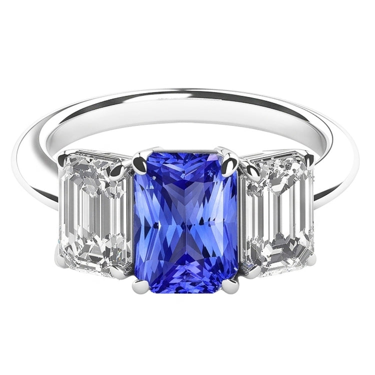 Bague Femme Saphir Radiant Pierres Précieuses Diamants Émeraude VVS1 4 Carats