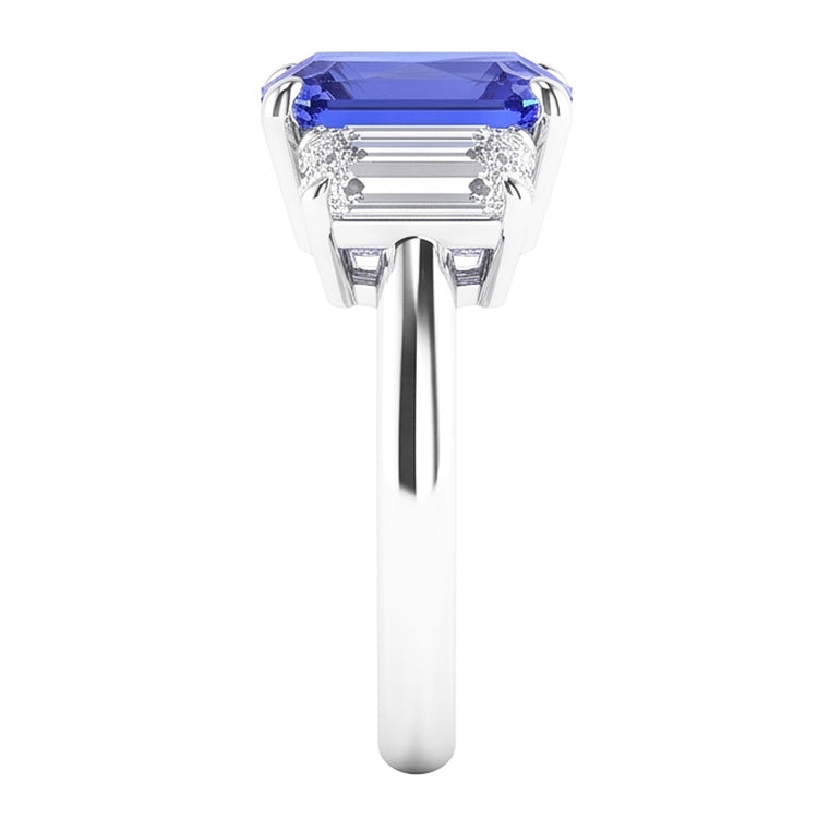 Bague Femme Saphir Radiant Pierres Précieuses Diamants Émeraude VVS1 4 Carats