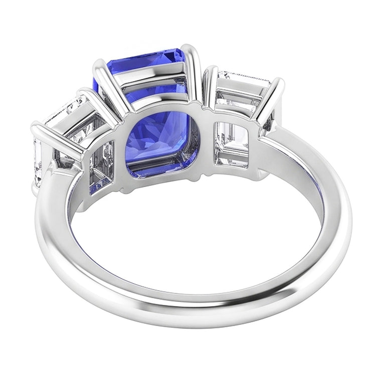 Bague Femme Saphir Radiant Pierres Précieuses Diamants Émeraude VVS1 4 Carats