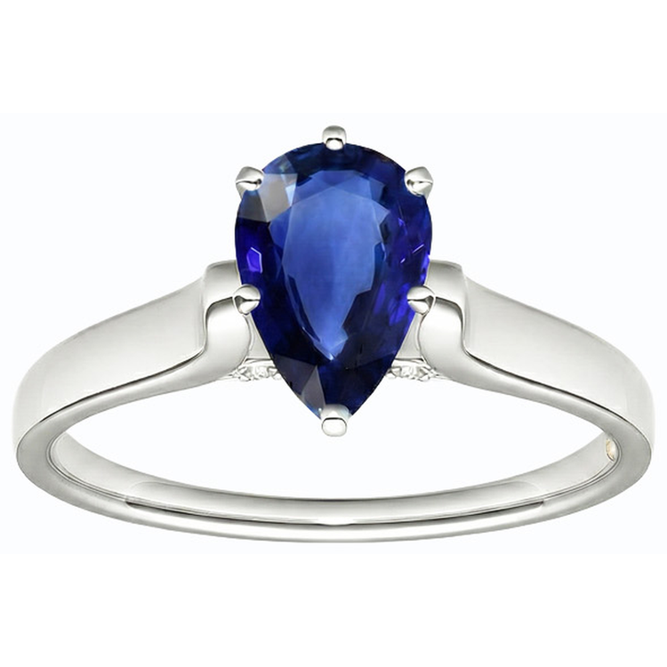 Bague Femme Solitaire Poire Sri Lanka Saphir Or Blanc 2 Carats