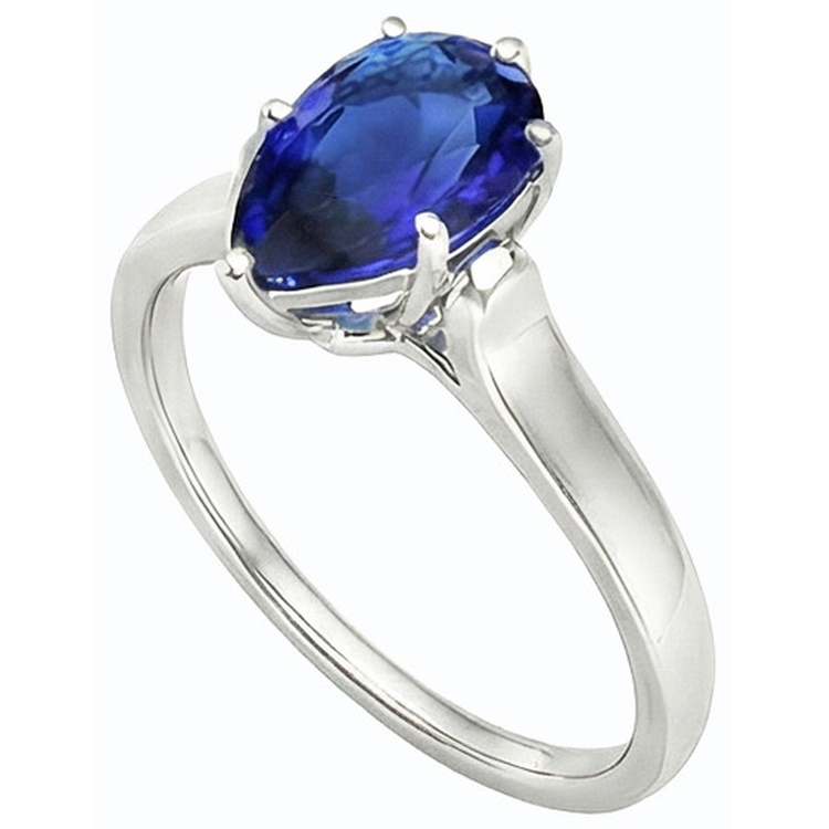 Bague Femme Solitaire Poire Sri Lanka Saphir Or Blanc 2 Carats