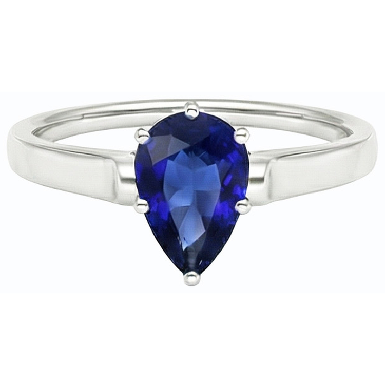 Bague Femme Solitaire Poire Sri Lanka Saphir Or Blanc 2 Carats