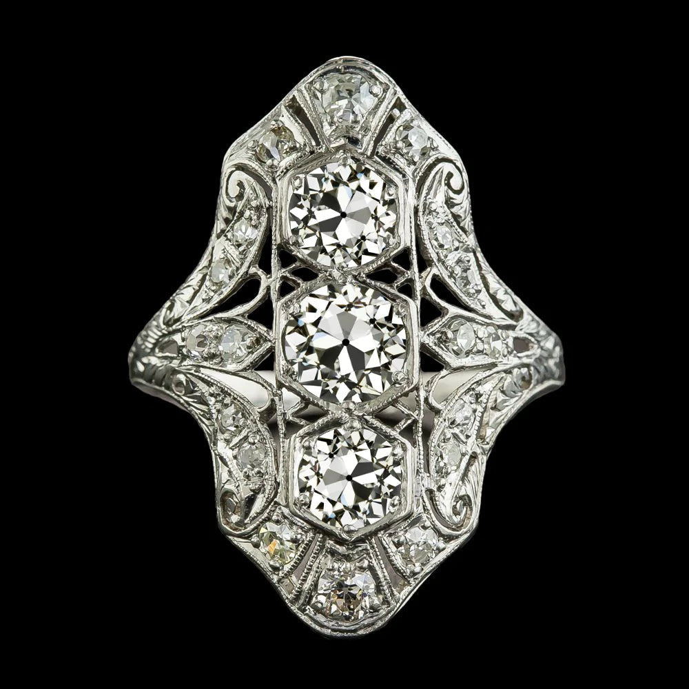 Bague Femme Style Antique Milligrain Réel Diamant Taille Ancienne Mine 4.25 Carats