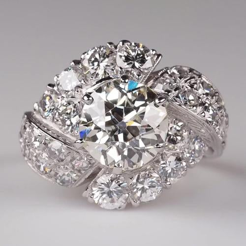 Bague Femme Style Vintage Réel Diamant Rond Taille Ancienne Mine 4 Carats