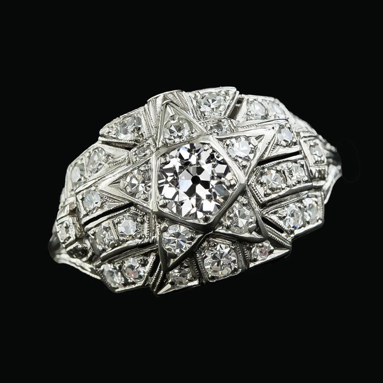 Bague Femme Véritable Diamant Rond Vieux Mineur Or 3.50 Carats Style Etoile