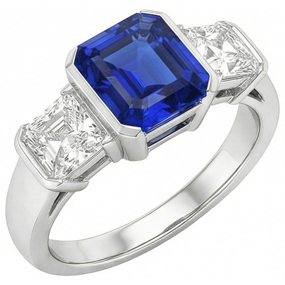 naturel asscher saphir 2carats bague vue de face