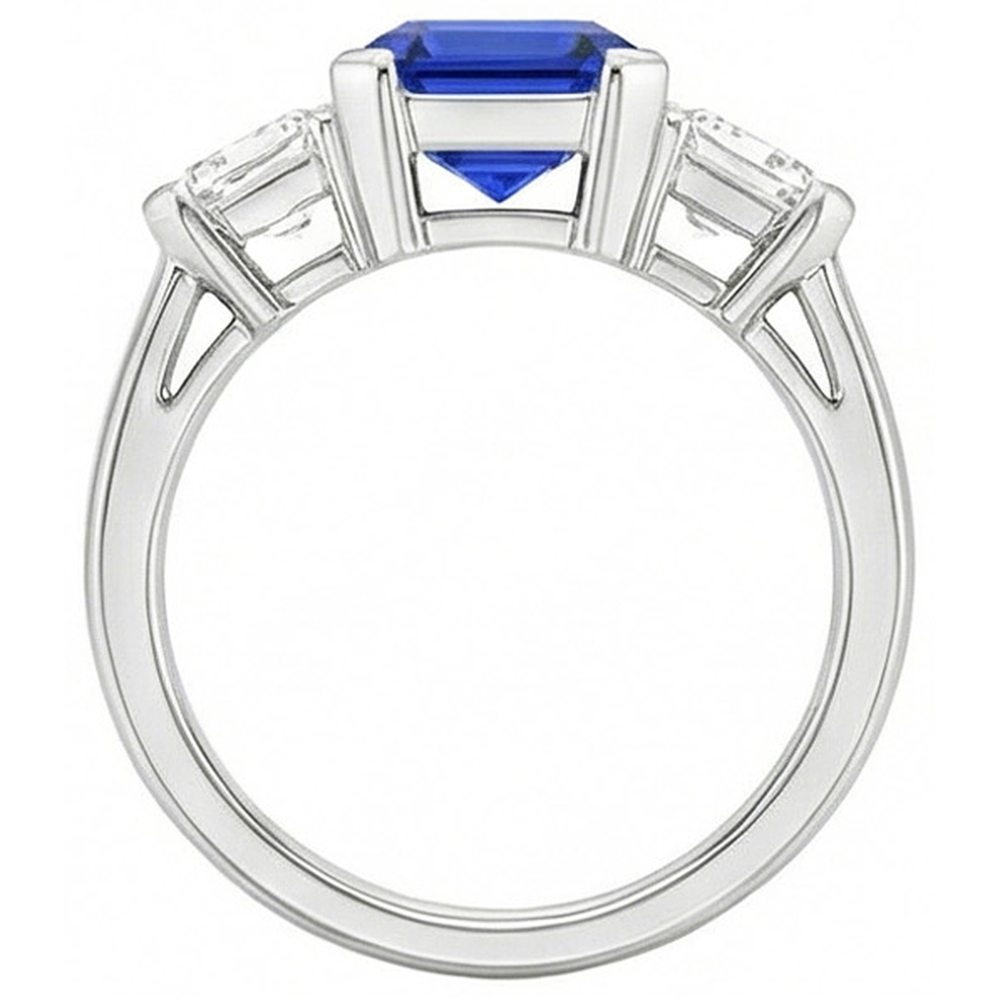 naturel asscher saphir 2carats bague vue de profil