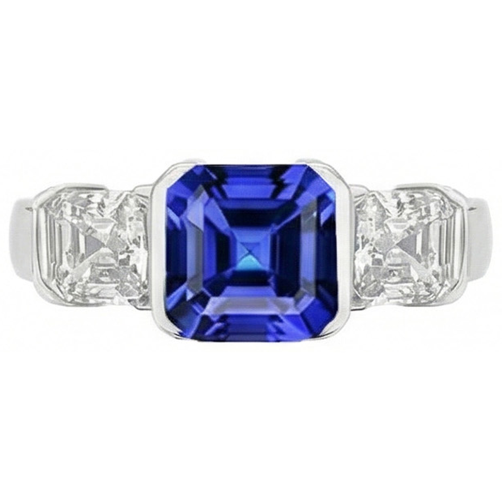 naturel asscher saphir 2carats bague angle de côté