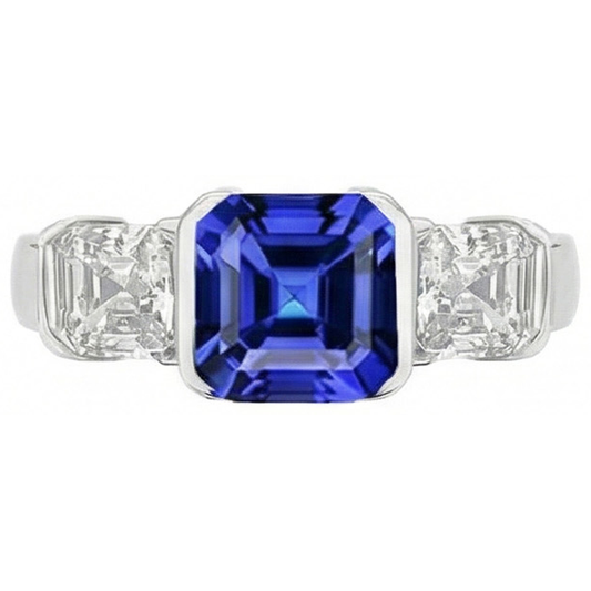 naturel asscher saphir 2carats bague angle de côté