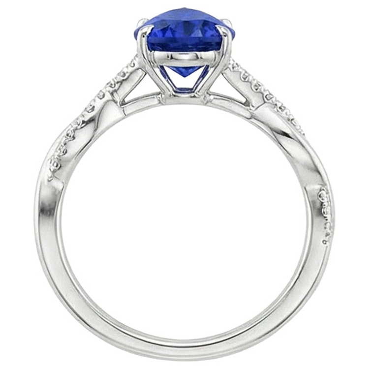 Bague Fiançailles Femme Diamant Naturels Extraits des Mines ( et non cultivés en laboratoire ) & Poire Saphir Bleu Or Blanc 5 Carats