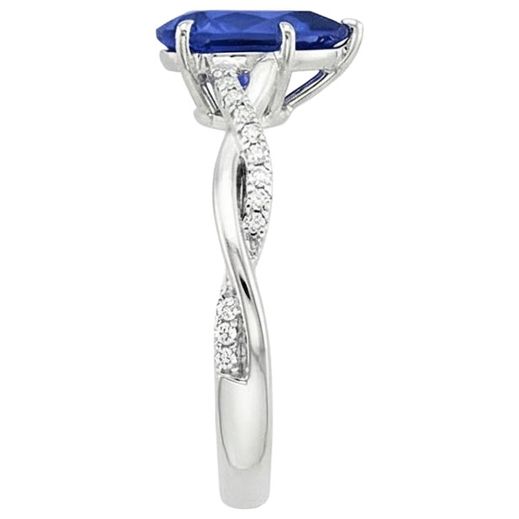 Bague Fiançailles Femme Diamant Naturels Extraits des Mines ( et non cultivés en laboratoire ) & Poire Saphir Bleu Or Blanc 5 Carats