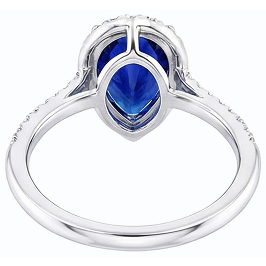 Bague Forme Poire Halo Saphir Bleu & Diamants 3.50 Carats