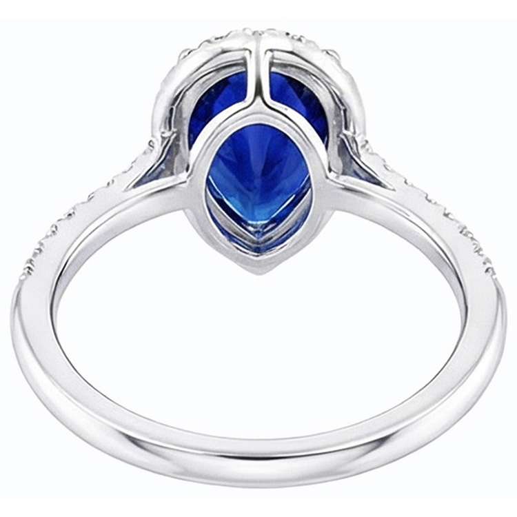 Bague Forme Poire Halo Saphir Bleu & Diamants 3.50 Carats