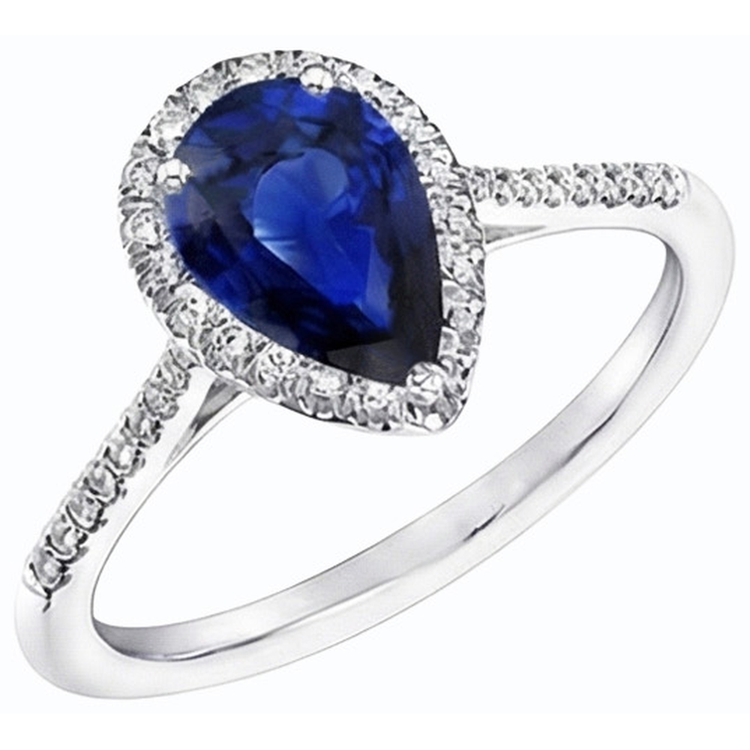 Bague Forme Poire Halo Saphir Bleu & Diamants 3.50 Carats