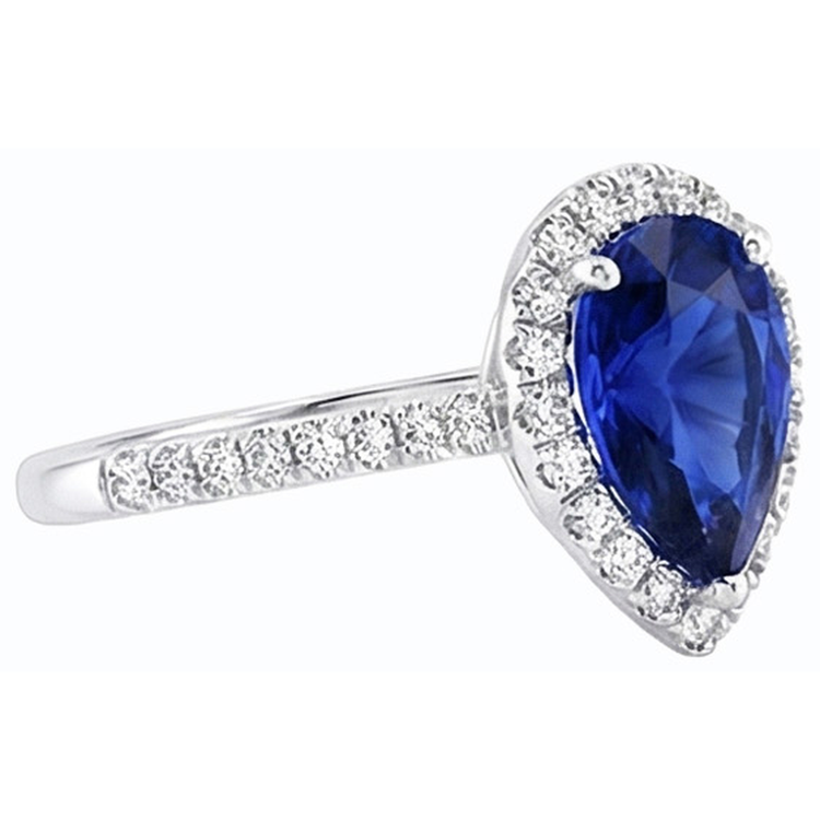 Bague Forme Poire Halo Saphir Bleu & Diamants 3.50 Carats