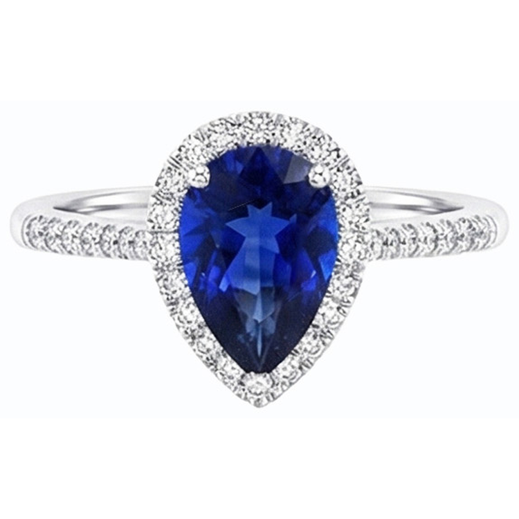 Bague Forme Poire Halo Saphir Bleu & Diamants 3.50 Carats