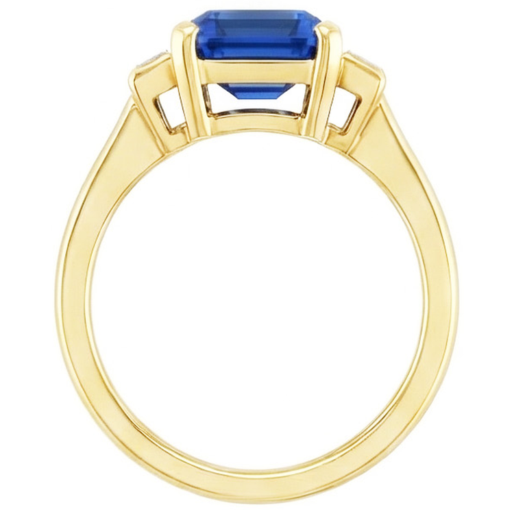 Bague Gemme Emeraude Or Jaune Diamants Baguette 5 Carats 3 Pierres