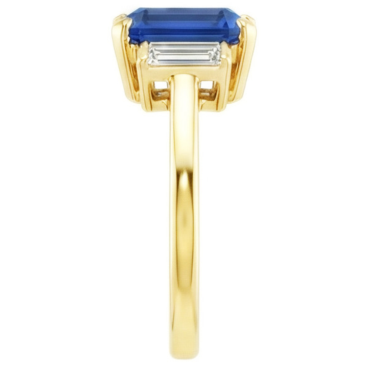 Bague Gemme Emeraude Or Jaune Diamants Baguette 5 Carats 3 Pierres