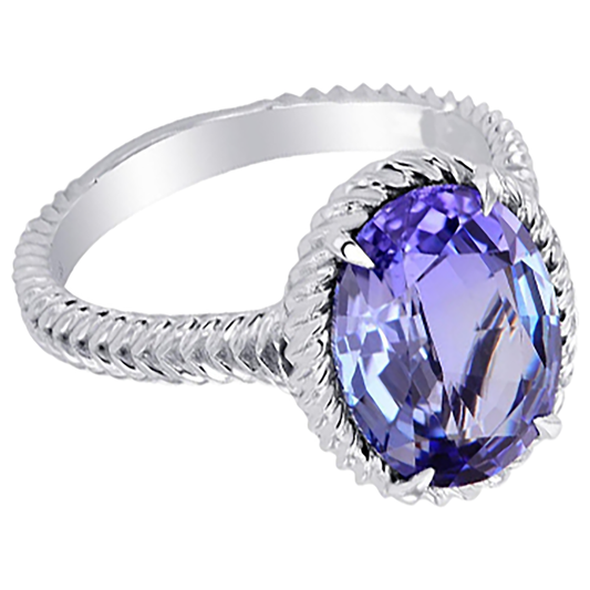 Bague Grand Solitaire Ovale Tanzanite 2.50 Carats Sertie De Griffes Or Blanc 14K