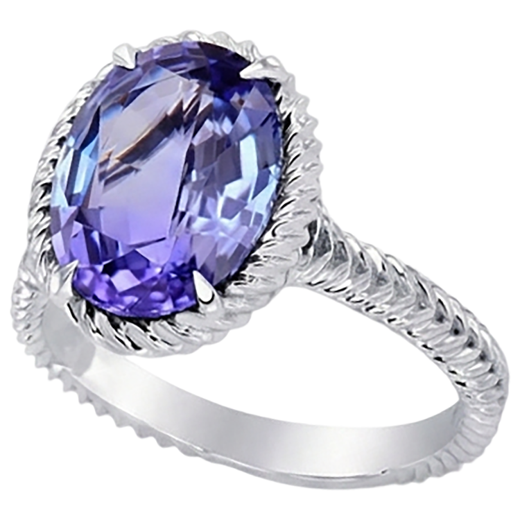 Bague Grand Solitaire Ovale Tanzanite 2.50 Carats Sertie De Griffes Or Blanc 14K