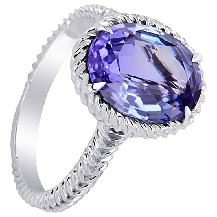 Bague Grand Solitaire Ovale Tanzanite 2.50 Carats Sertie De Griffes Or Blanc 14K