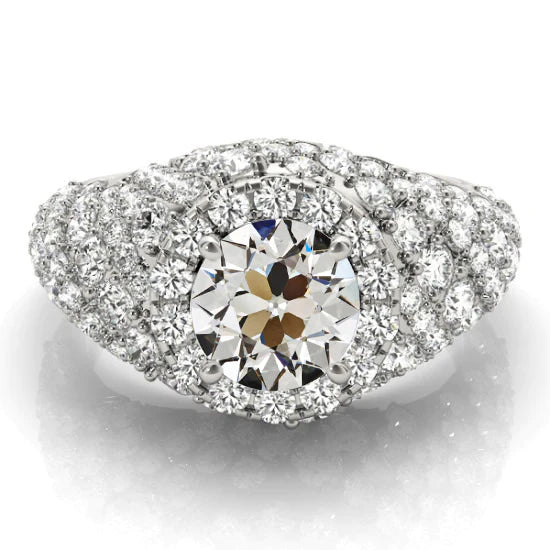 Bague Grappe De Réel Diamants Taille Ancienne Mine Or 6.50 Carats Bijoux Pour Femmes