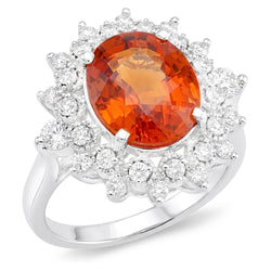 Bague Grenat Mandarin Naturel Avec Diamants Naturels Extraits des Mines ( et non cultivés en laboratoire ) 10.25 Ct Or Blanc 14K
