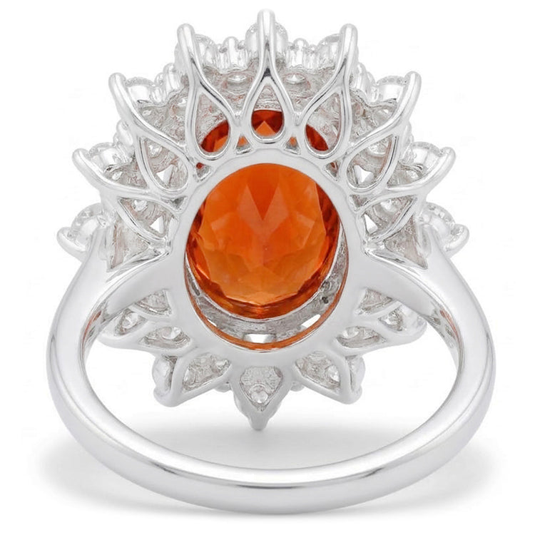 Bague Grenat Mandarin Naturel Avec Diamants Naturels Extraits des Mines ( et non cultivés en laboratoire ) 10.25 Ct Or Blanc 14K