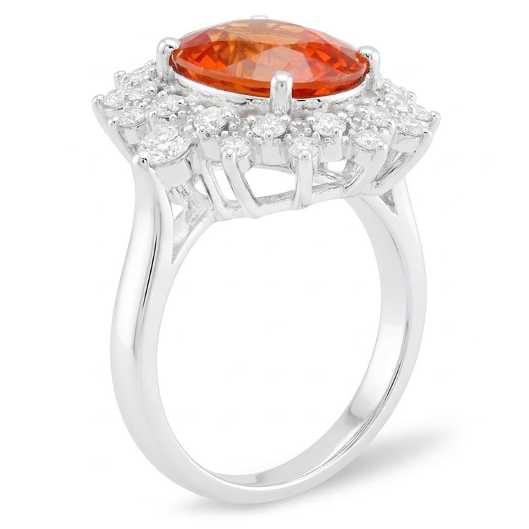 Bague Grenat Mandarin Naturel Avec Diamants Naturels Extraits des Mines ( et non cultivés en laboratoire ) 10.25 Ct Or Blanc 14K