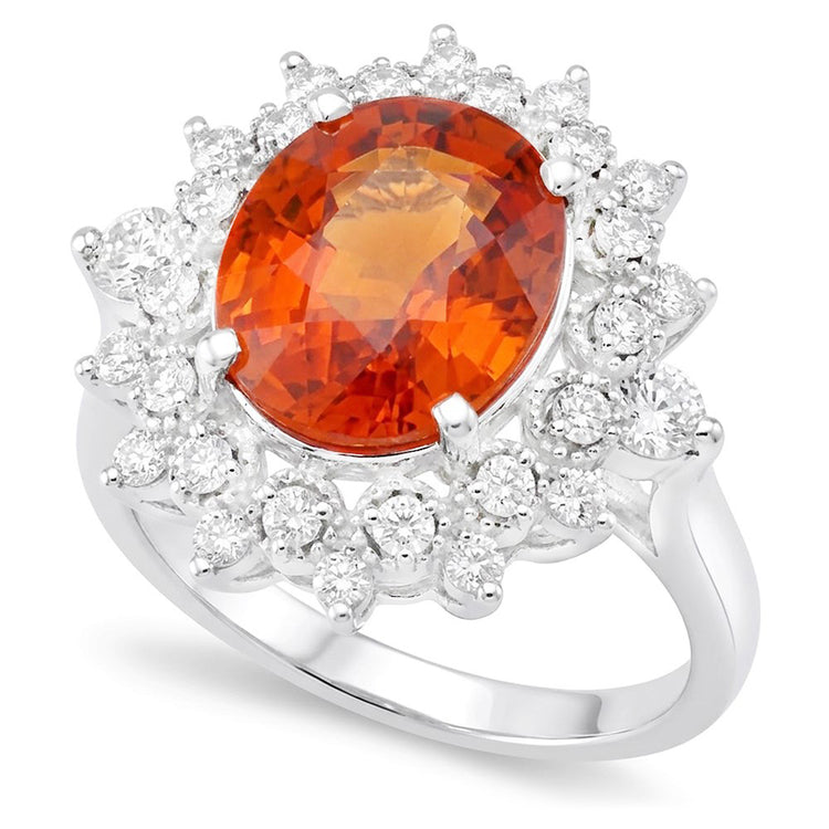 Bague Grenat Mandarin Naturel Avec Diamants Naturels Extraits des Mines ( et non cultivés en laboratoire ) 10.25 Ct Or Blanc 14K