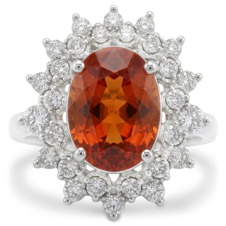 Bague Grenat Mandarin Naturel Avec Diamants Naturels Extraits des Mines ( et non cultivés en laboratoire ) 10.25 Ct Or Blanc 14K