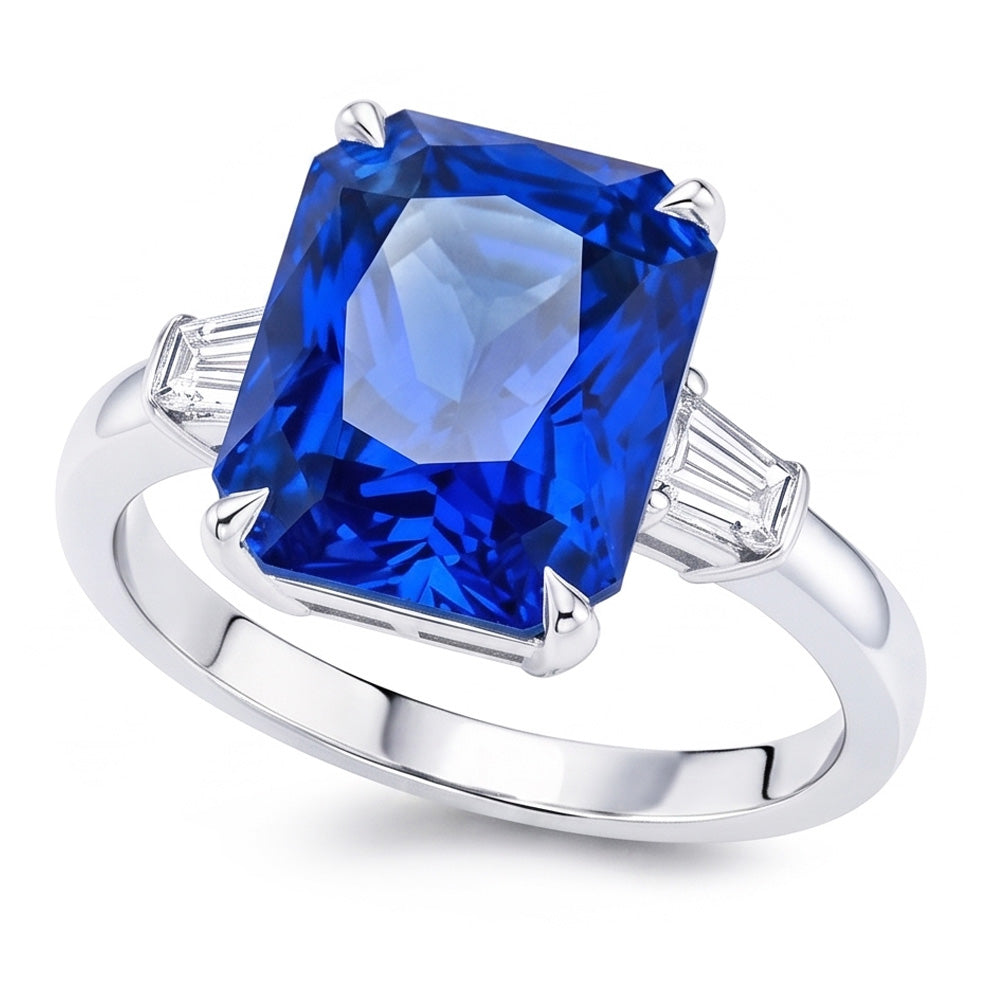 Bague Griffe d'Aigle Diamant Saphir Bleu Radiant 7 Ct Ou 14K