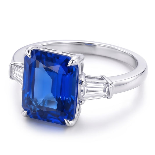 Bague Griffe d'Aigle Diamant Saphir Bleu Radiant 7 Ct Ou 14K