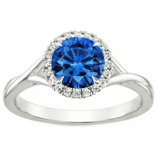 Bague Griffes d'Aigle Saphir Bleu Et Diamant Naturels Extraits des Mines ( et non cultivés en laboratoire ) Or Blanc 2.40 Carats 14K