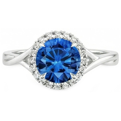 Bague Griffes d'Aigle Saphir Bleu Et Diamant Naturels Extraits des Mines ( et non cultivés en laboratoire ) Or Blanc 2.40 Carats 14K