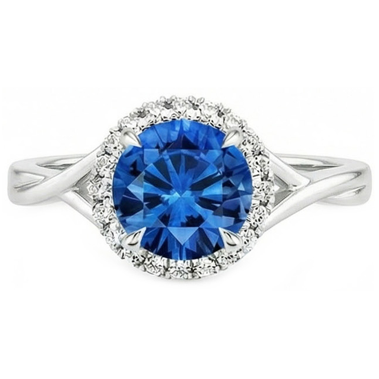 Bague Griffes d'Aigle Saphir Bleu Et Diamant Naturels Extraits des Mines ( et non cultivés en laboratoire ) Or Blanc 2.40 Carats 14K