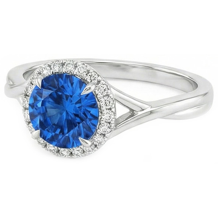 Bague Griffes d'Aigle Saphir Bleu Et Diamant Naturels Extraits des Mines ( et non cultivés en laboratoire ) Or Blanc 2.40 Carats 14K
